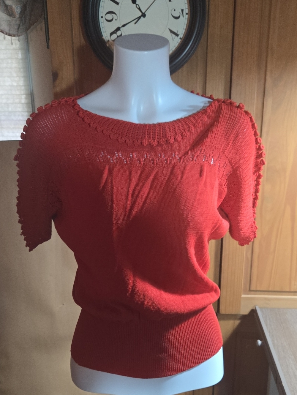 Yoana Baraschi Red Knit Short-Sleeve Sweater Top